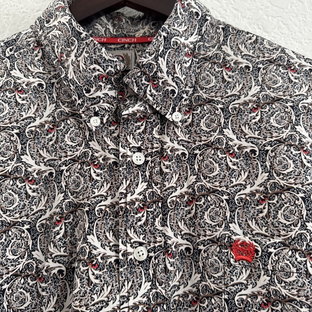 Cinch Mens XL Paisley AOP Button Up Western Brown Blue White Cowboy Long Sleeve